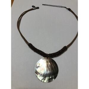 Lia Sophia Mother of Pearl Pendant Necklace‎ Brownish Beads 3 Cords 18” A-LS1-2